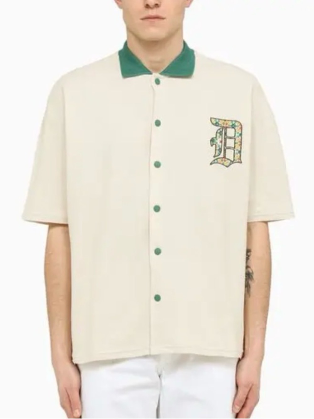 Drôle de Monsieur Cream La Chemise Piqué D Logo Button Up Shirt - M